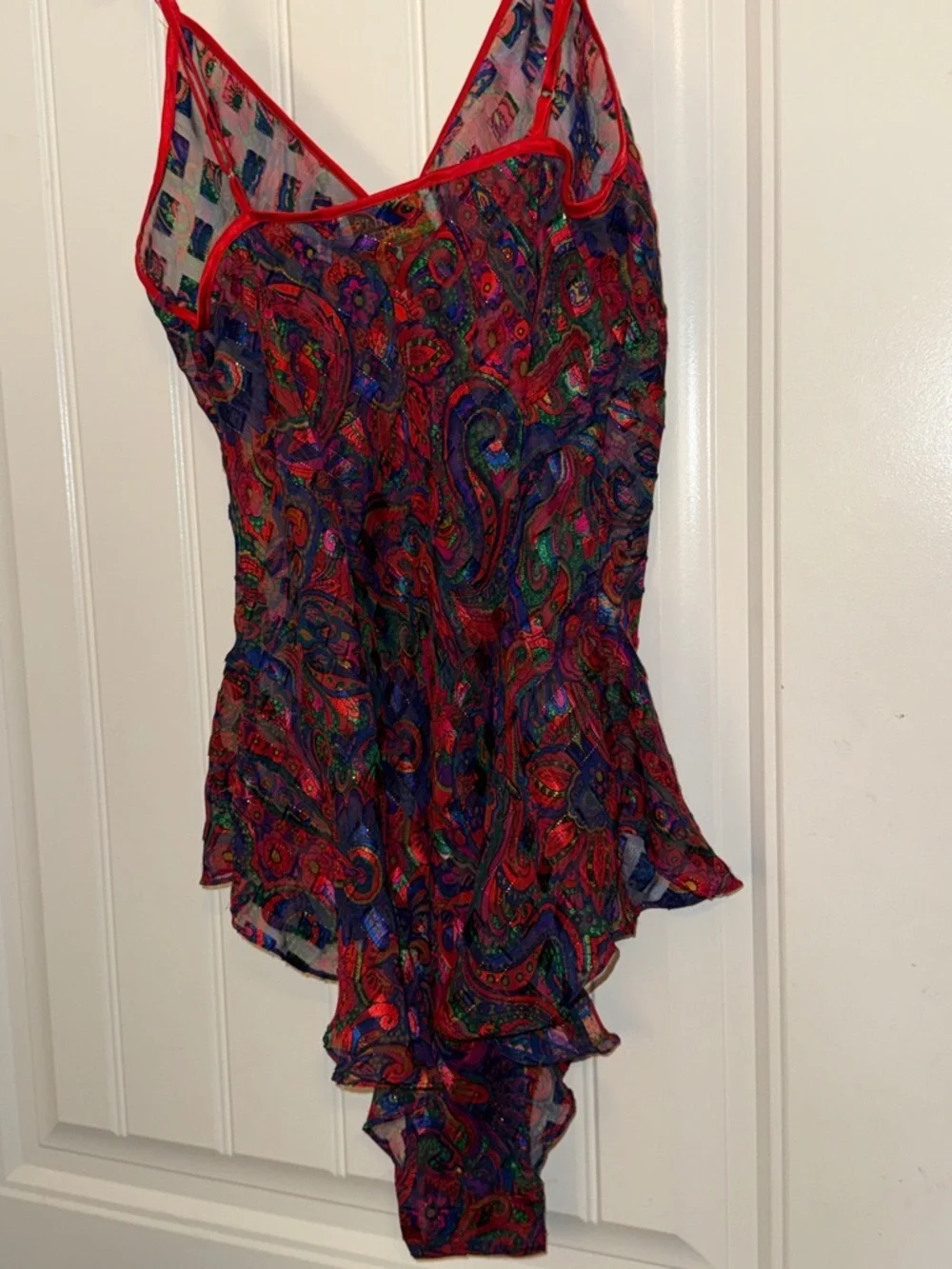 Victoria's Secret Sheer Paisley Teddy Red-Multicolor Print Vintage Sz Med - Picture 11 of 15